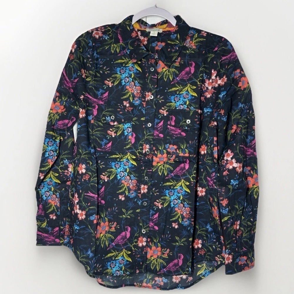 NEW Sundance Floral Joy Floral Button Up Shirt Bird 100% Cotton Boho Whimsical S